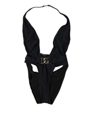 Black DG Nylon One-Piece Swimsuit Swimwear