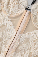 Beige Floral Lace Corset Lingerie Underwear
