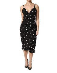 Black Polka Dotted Viscose Sheath Dress