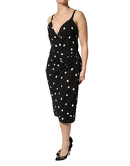 Black Polka Dotted Viscose Sheath Dress