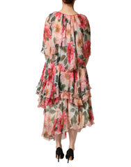 Multicolor Floral Silk Layered Maxi Dress