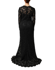 Black Lace Long Sleeves Cotton Maxi Dress