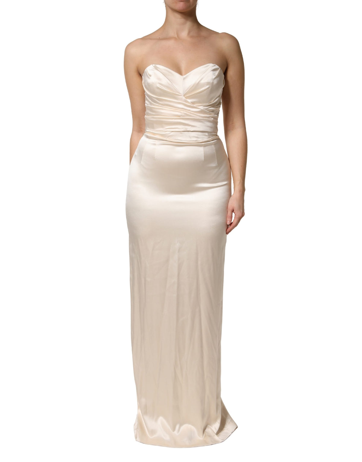 White Satin Strapless Sheath Maxi Dress
