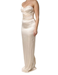 White Satin Strapless Sheath Maxi Dress