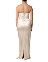 White Satin Strapless Sheath Maxi Dress