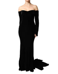 Black Off Shoulder Bodycon Long Gown Dress