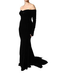 Black Off Shoulder Bodycon Long Gown Dress