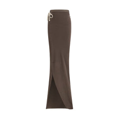 Brown Cotton Long Skirt