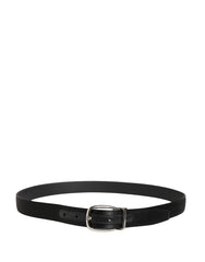 Men Black Classic Leather Metal Buckle Belt