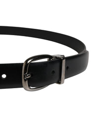 Men Black Classic Leather Metal Buckle Belt