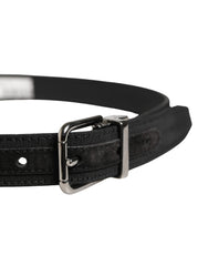 Men Black Viscose Leather Metal Buckle Belt