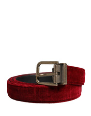 Men Burgundy Velvet Cotton Metal Buckle Belt