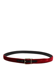 Men Burgundy Velvet Cotton Metal Buckle Belt