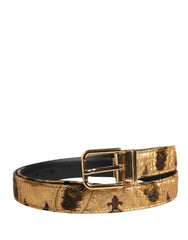 Beige Acetate Leather Gold Metal Buckle Belt