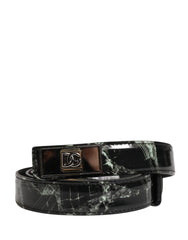 Men Black Marble Leather DG Logo Buckle Belt