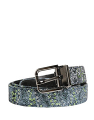 Men Multicolor Sequin Silver Metal Buckle Belt