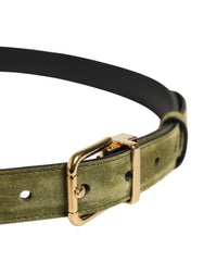 Men Green Velvet Leather Metal Buckle Belt
