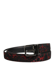 Black Red Polyester Silver Metal Buckle Belt