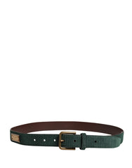Men Green Velvet Leather Metal Buckle Belt