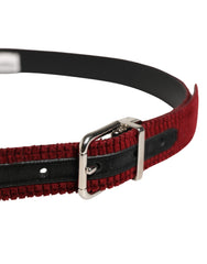 Men Red Velvet Leather Metal Buckle Belt