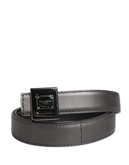 Men Silver Classic Leather Square Buckle Belt