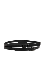 Black Double Strap Leather Silver Buckle Belt