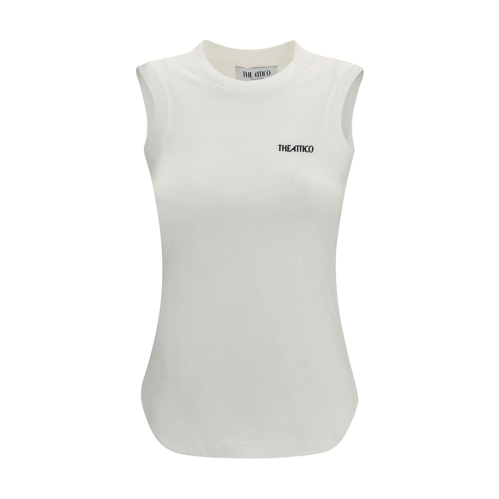 White Cotton Sleeveles T-Shirt
