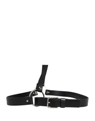 Black Double Strap Leather Silver Buckle Belt