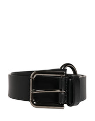 Men Black Calfskin Leather Metal Buckle Belt