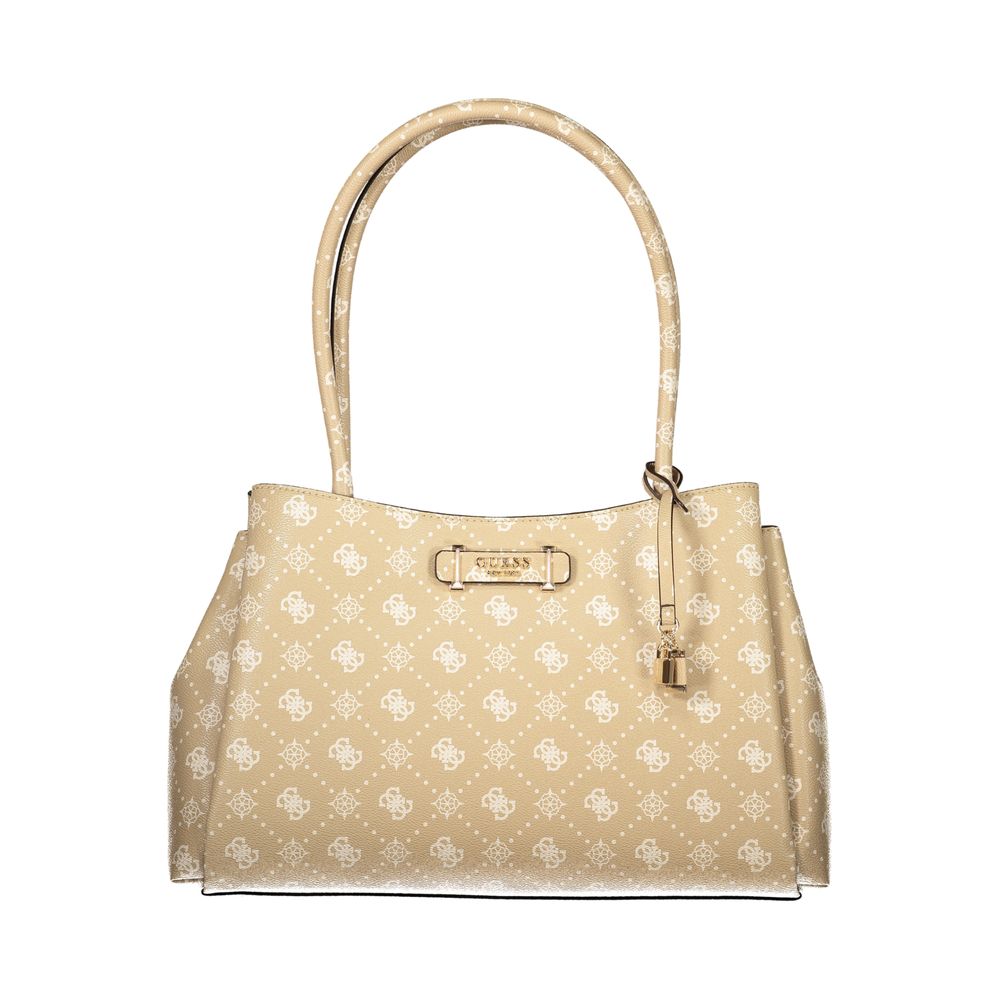 Beige Polyurethane Women Handbag