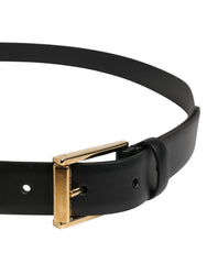 Men Black Classic Leather Metal Buckle Belt