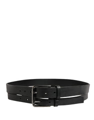 Black Double Strap Leather Silver Buckle Belt