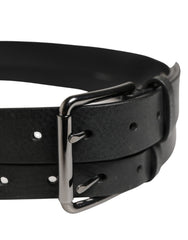 Black Double Strap Leather Silver Buckle Belt