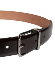 Men Black Calfskin Leather Metal Buckle Belt