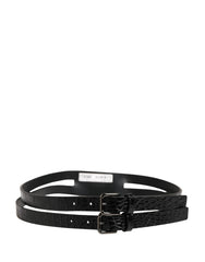 Black Double Strap Leather Silver Buckle Belt