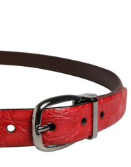 Men Red Exotic Leather Metal Buckle Belt