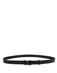 Men Black Classic Leather Logo Buckle Belt