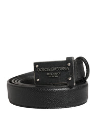 Men Black Calf Leather Logo Metal Buckle Belt