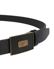 Men Black Classic Leather Logo Buckle Belt