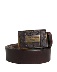 Men Brown Calf Leather Logo Metal Buckle Belt