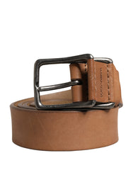 Men Brown Leather Classic Metal Buckle Belt