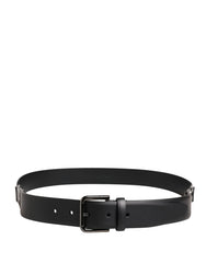 Men Black Classic Leather Metal Buckle Belt