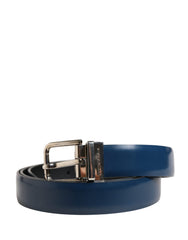 Men Blue Classic Leather Metal Buckle Belt