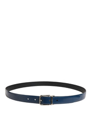 Men Blue Classic Leather Metal Buckle Belt