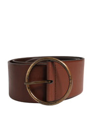 Brown Leather Wide Waist Metal Round Belt