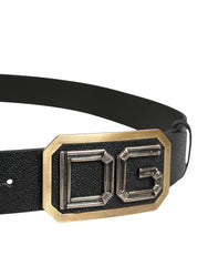 Men Black Leather DG Logo Metal Buckle Belt