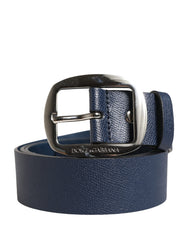 Men Blue Classic Leather Metal Buckle Belt