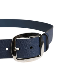 Men Blue Classic Leather Metal Buckle Belt