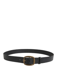 Men Black Classic Leather Metal Buckle Belt
