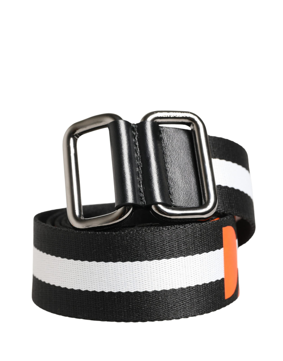 Men Black White Nylon Logo Metal Buckle Belt